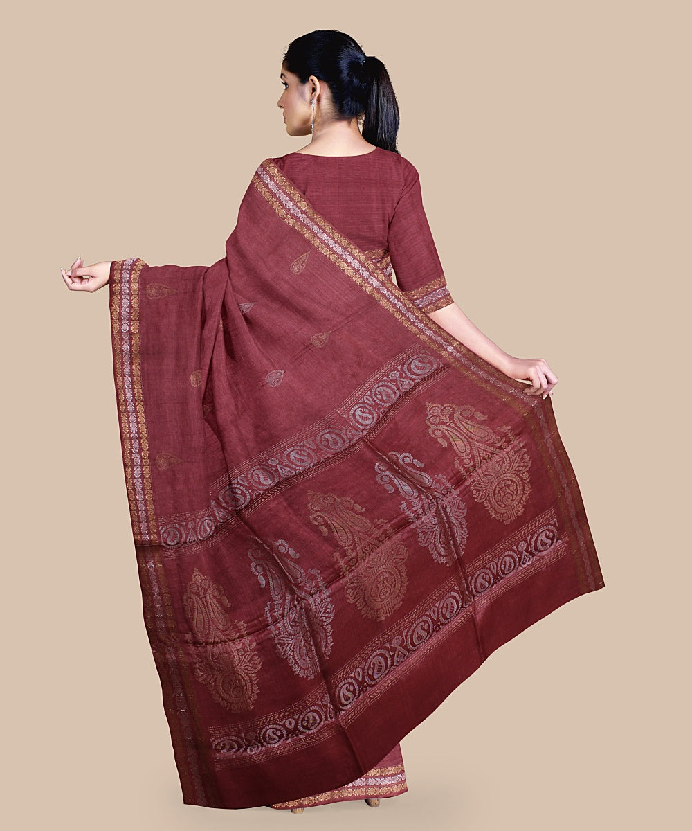 Maroon zari tussar silk handwoven chattisgarh saree