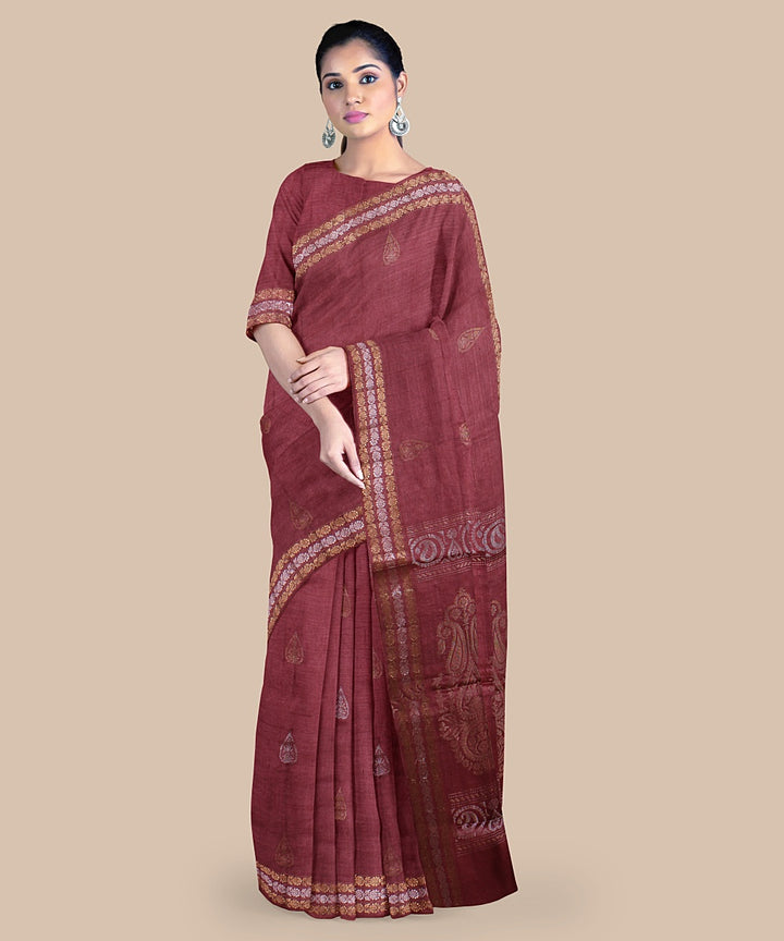 Maroon zari tussar silk handwoven chattisgarh saree