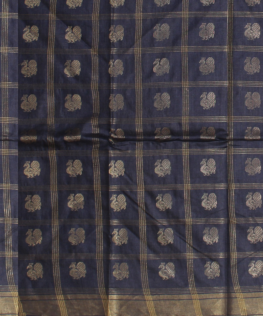 Grey check tussar silk handwoven chattisgarh saree