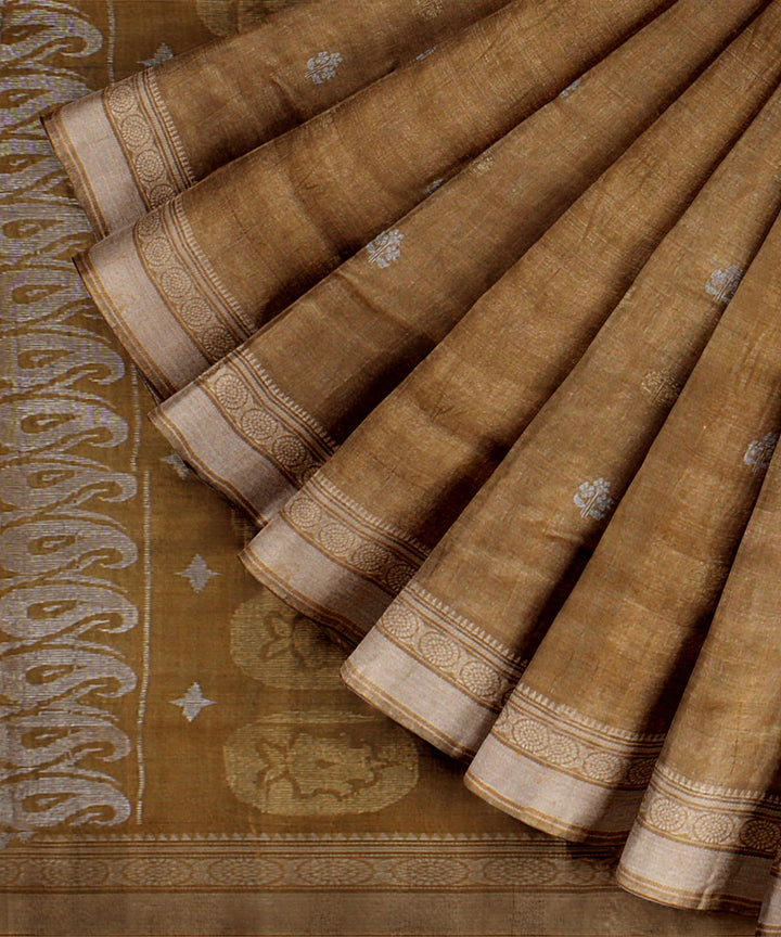 Mustard beige tussar silk handwoven chattisgarh saree