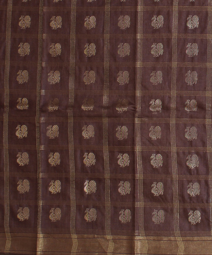 Chocolate brown checked tussar silk handwoven chattisgarh saree