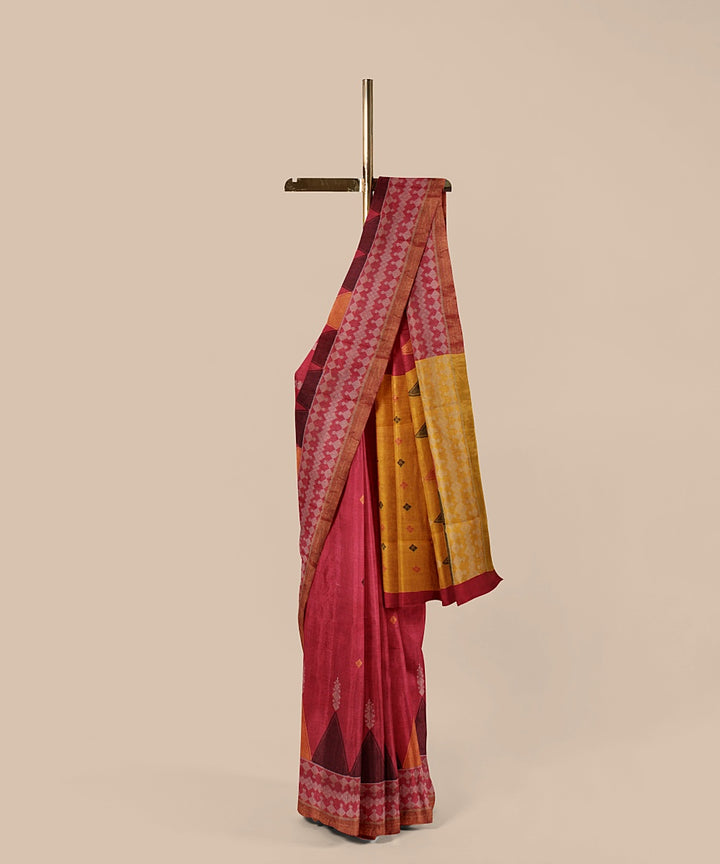 Pink yellow tussar silk handwoven chattisgarh saree