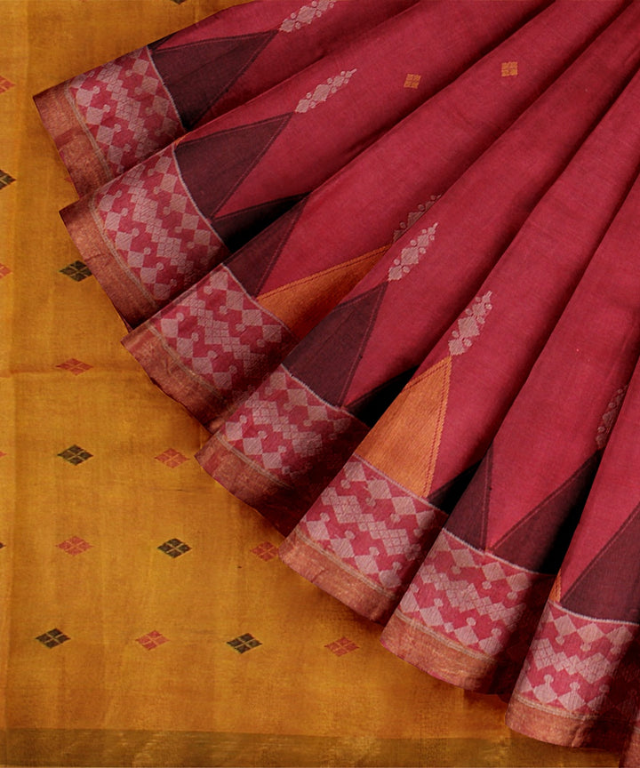 Pink yellow tussar silk handwoven chattisgarh saree