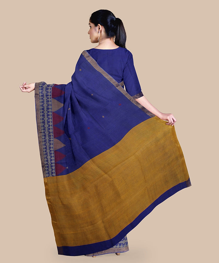 Navy blue yellow tussar silk handwoven chattisgarh saree