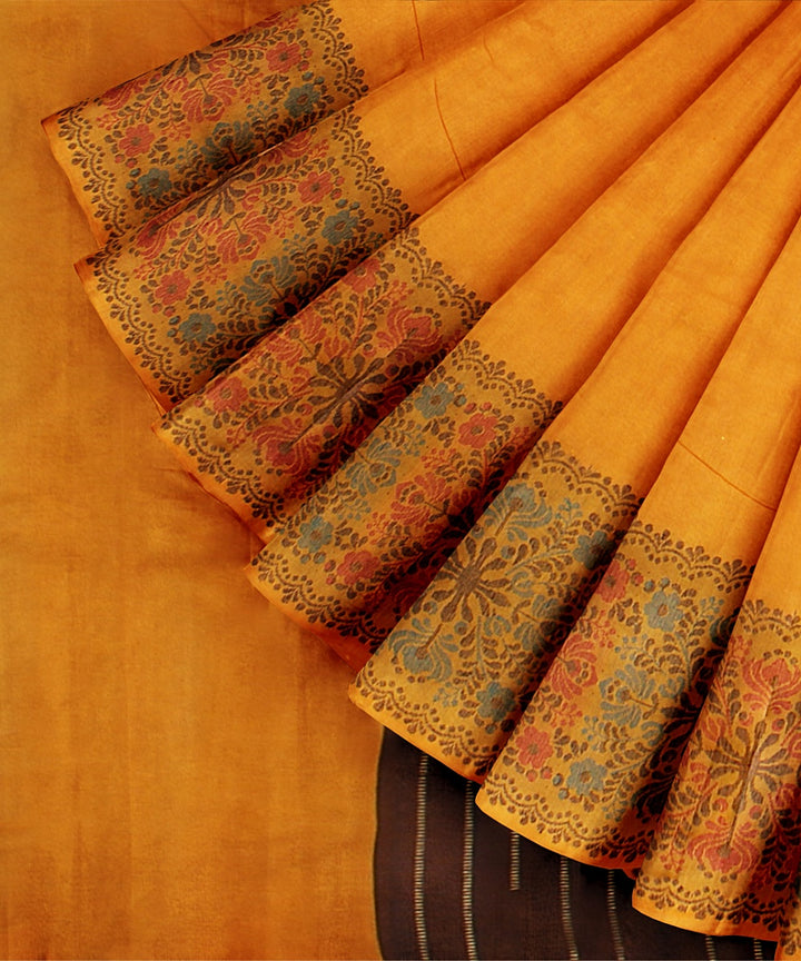Yellow brown tussar silk handwoven chattisgarh saree