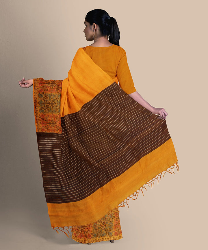 Yellow brown tussar silk handwoven chattisgarh saree