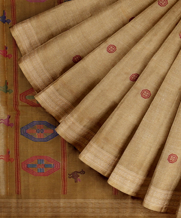 Beige red tussar silk handwoven chattisgarh saree