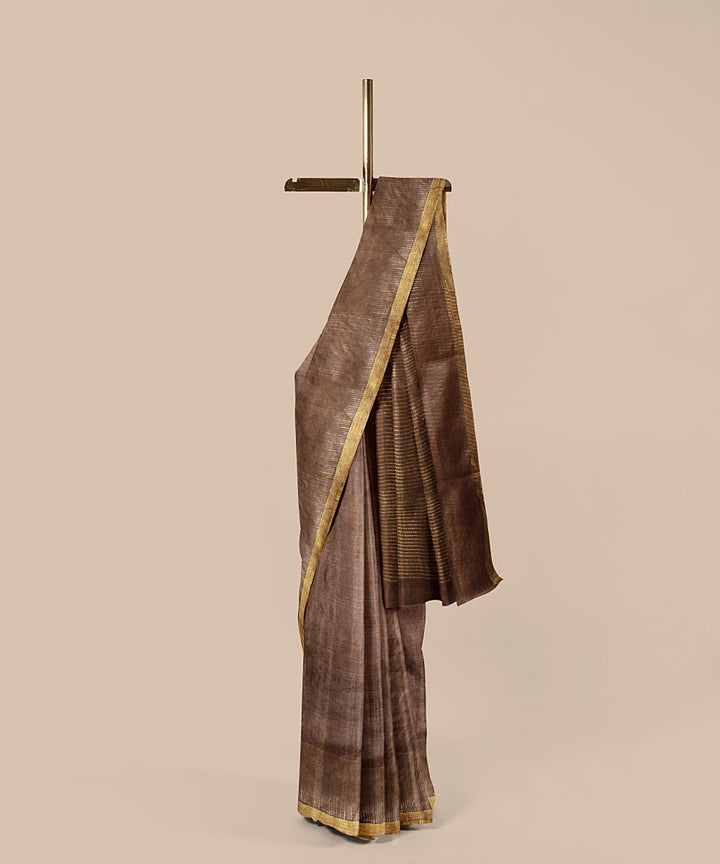 Brown gold zari chattisgarh tussar silk handwoven saree