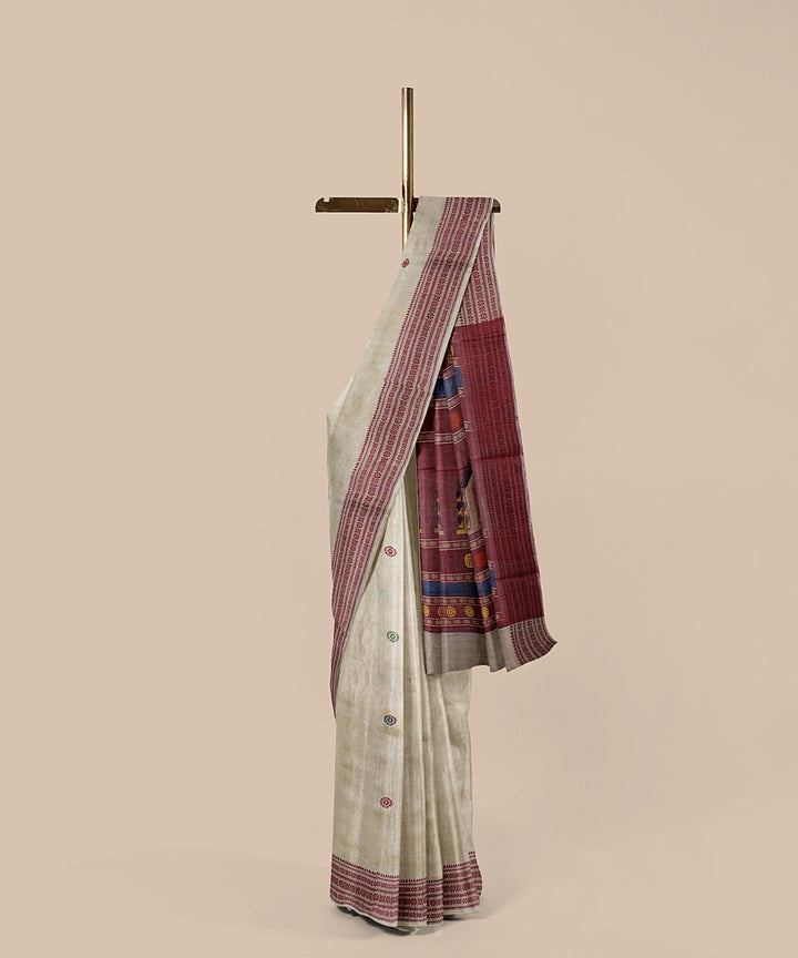 White maroon dolabedi tussar silk handwoven chattisgarh saree