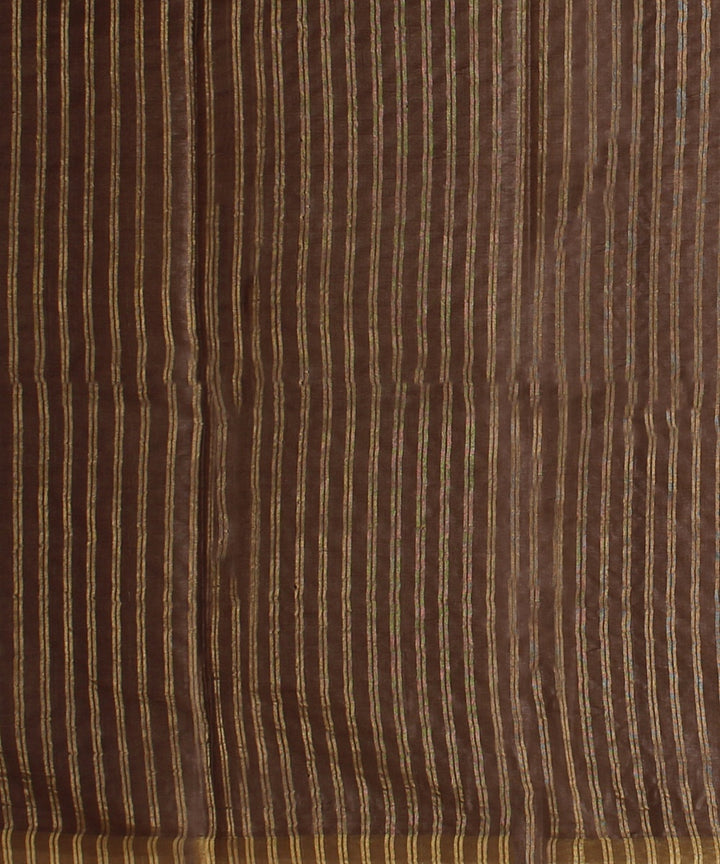 Brown gold zari chattisgarh tussar silk handwoven saree