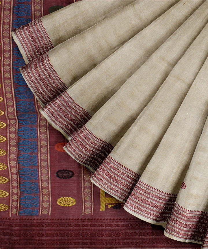 White maroon dolabedi tussar silk handwoven chattisgarh saree