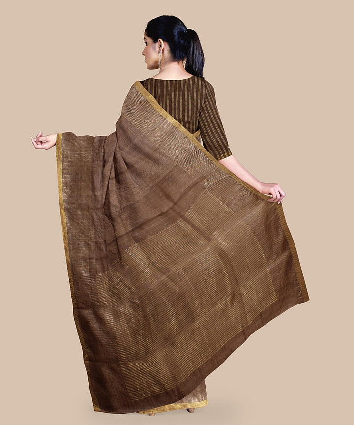 Brown gold zari chattisgarh tussar silk handwoven saree