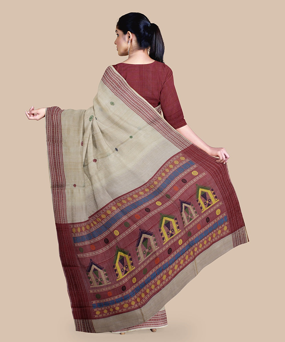 White maroon dolabedi tussar silk handwoven chattisgarh saree