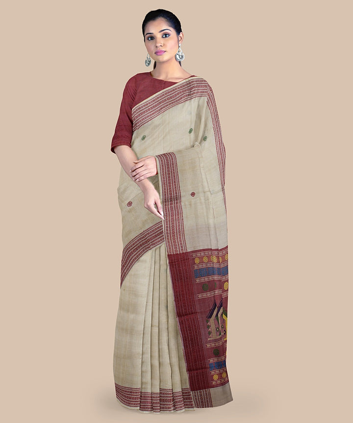 White maroon dolabedi tussar silk handwoven chattisgarh saree