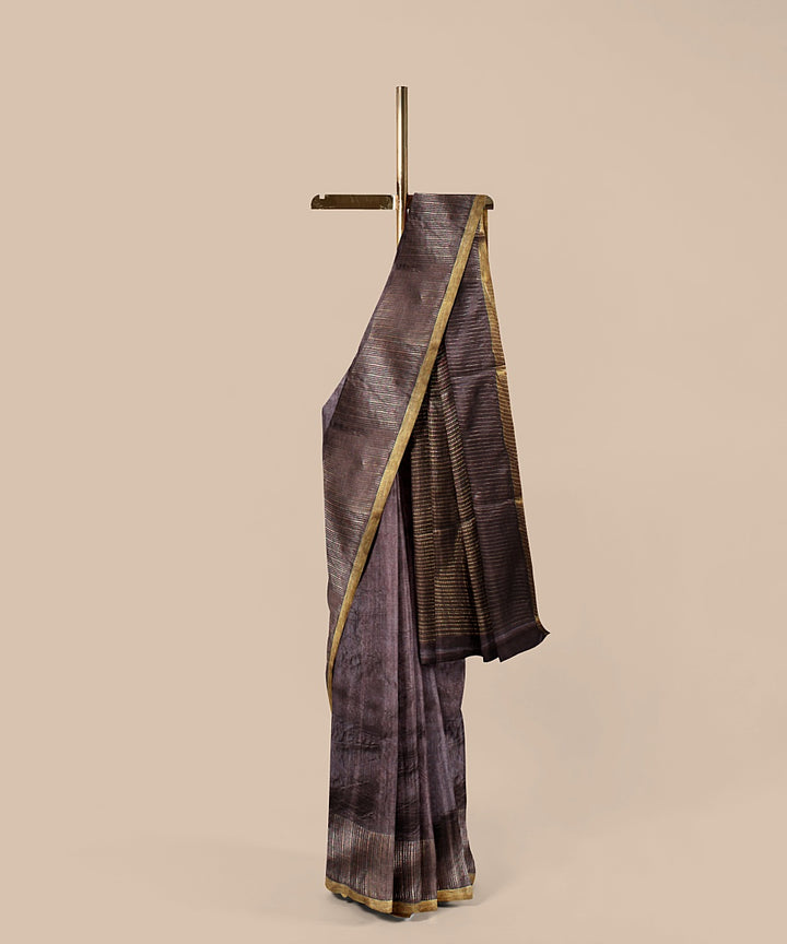 Coffee grey gold zari tussar silk handwoven chattisgarh saree