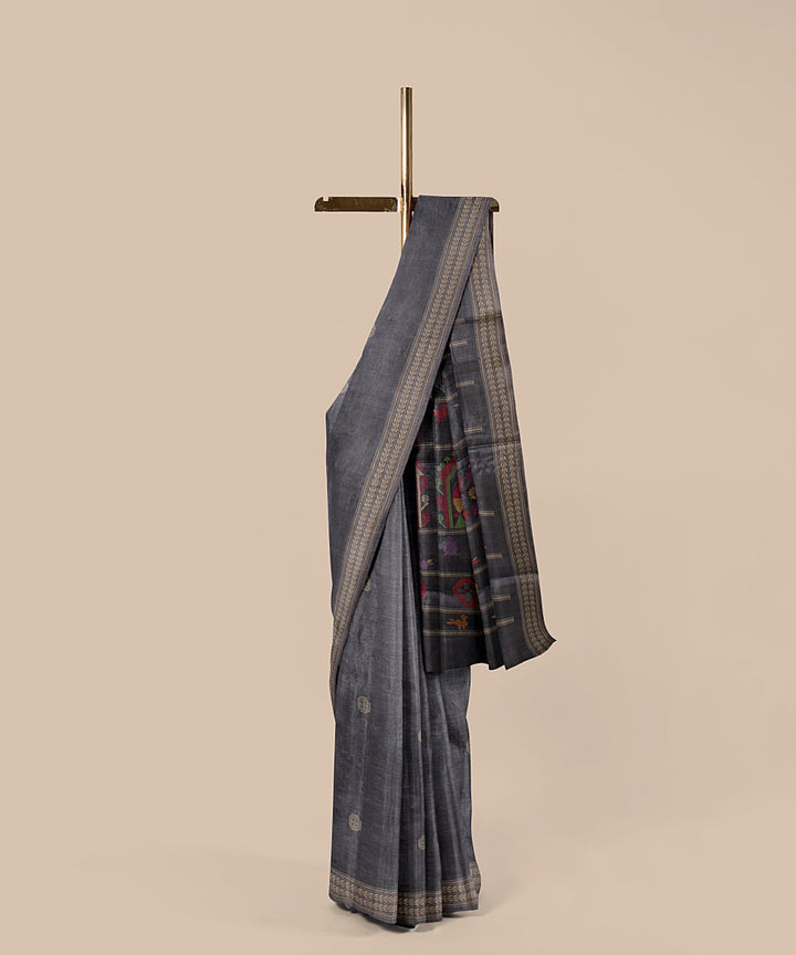 Grey beige dolabedi tussar silk handwoven chattisgarh saree