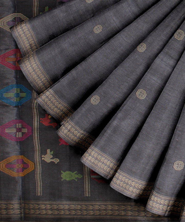 Grey beige dolabedi tussar silk handwoven chattisgarh saree