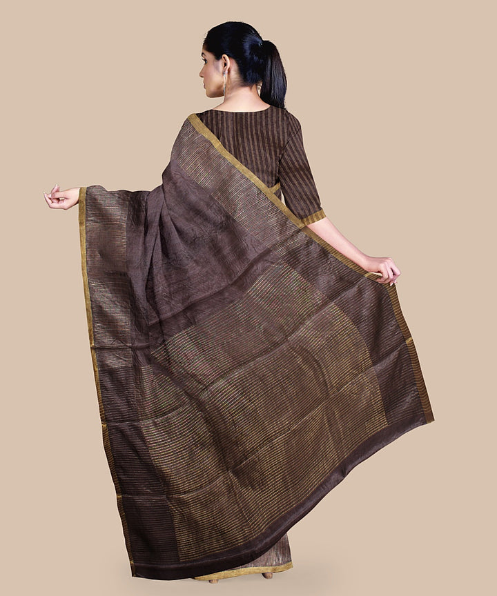 Coffee grey gold zari tussar silk handwoven chattisgarh saree