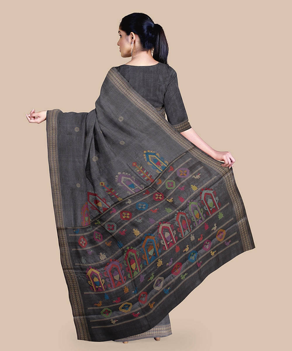 Grey beige dolabedi tussar silk handwoven chattisgarh saree