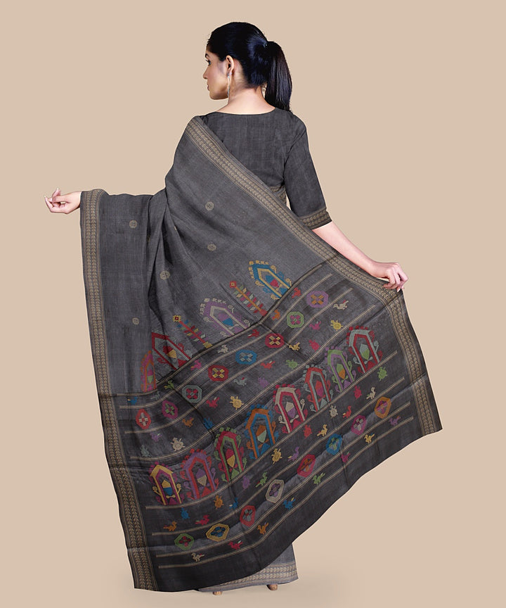 Grey beige dolabedi tussar silk handwoven chattisgarh saree