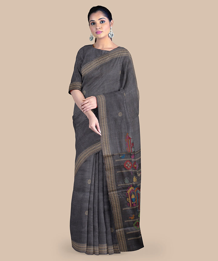 Grey beige dolabedi tussar silk handwoven chattisgarh saree