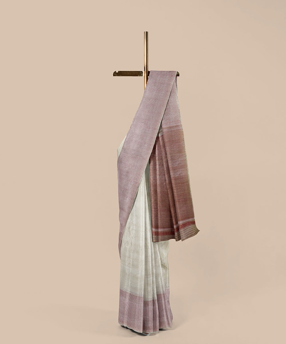 Beige pink tussar silk handwoven chattisgarh saree