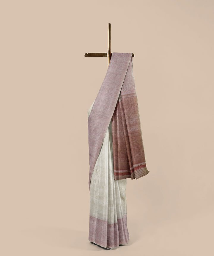 Beige pink tussar silk handwoven chattisgarh saree