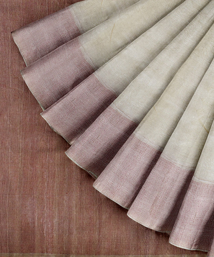 Beige pink tussar silk handwoven chattisgarh saree