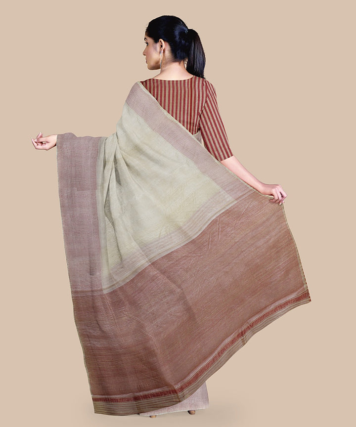 Beige pink tussar silk handwoven chattisgarh saree