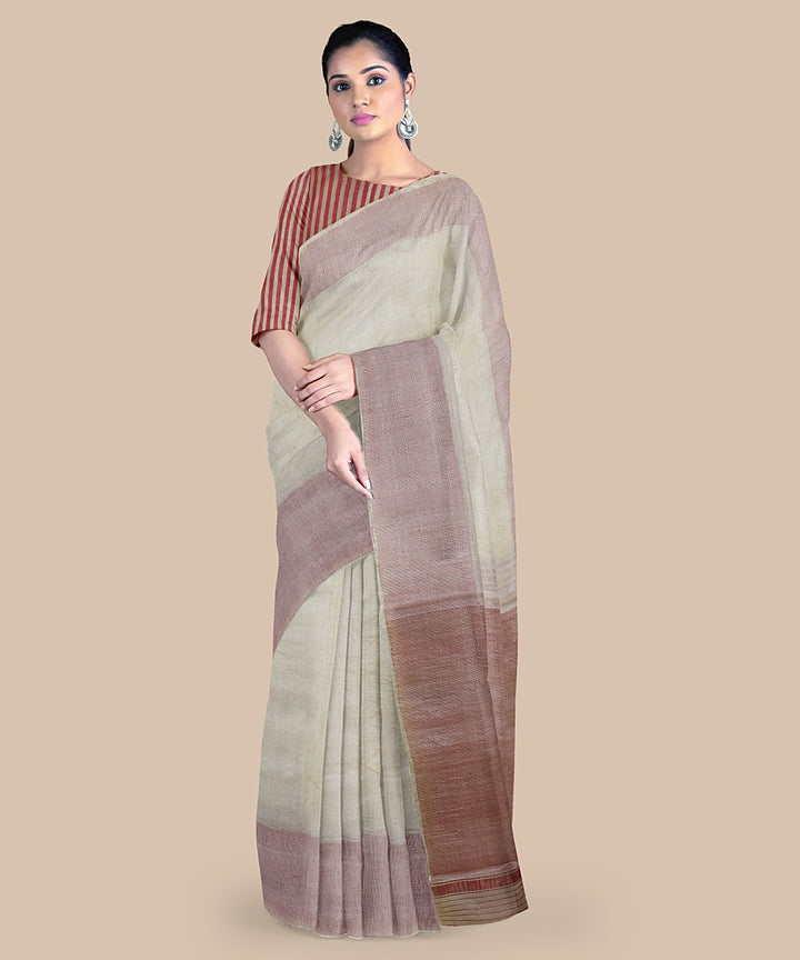Beige pink tussar silk handwoven chattisgarh saree