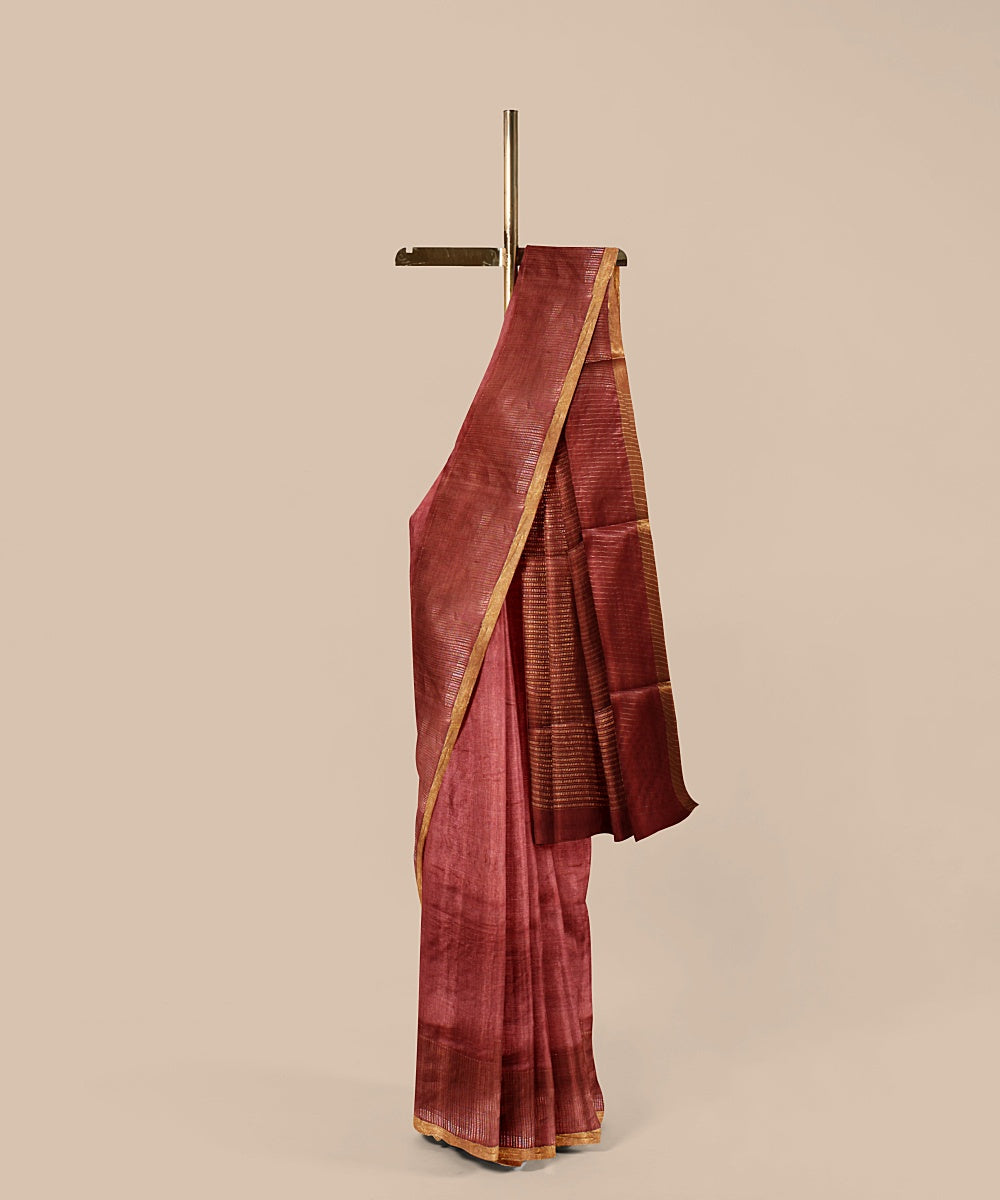 Maroon gold zari tussar silk handwoven chattisgarh saree
