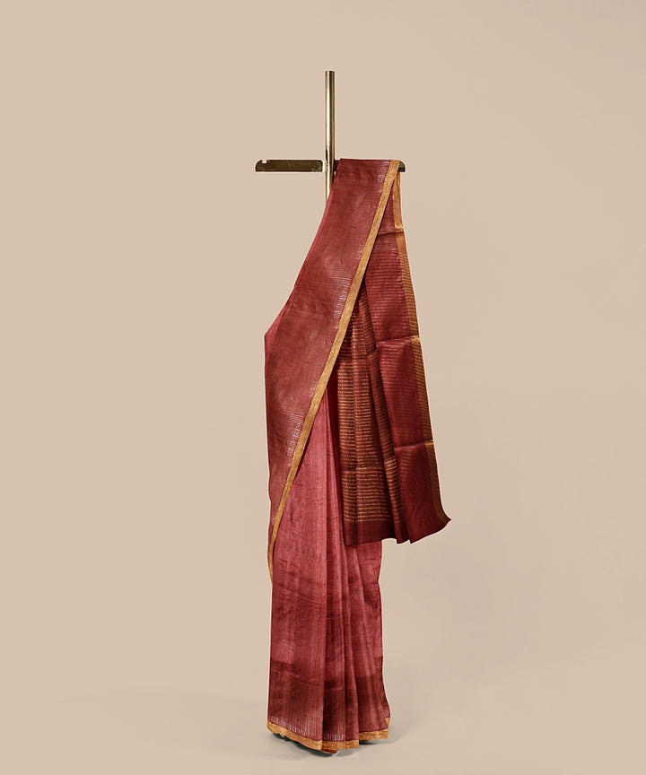 Maroon gold zari tussar silk handwoven chattisgarh saree