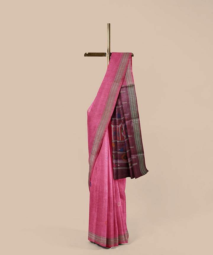 Pink beige dolabedi tussar silk handwoven chattisgarh saree