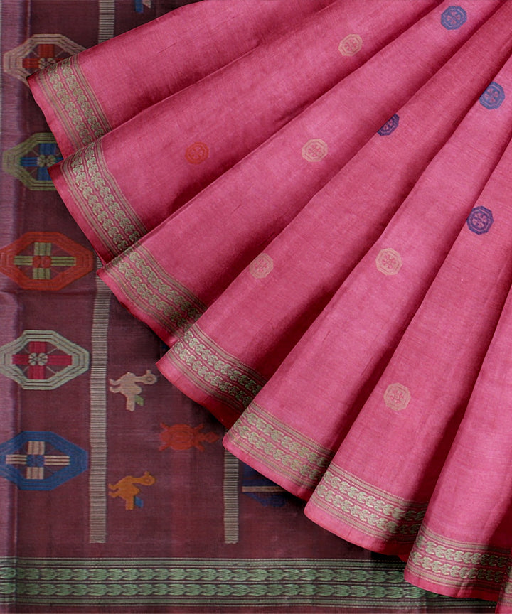 Pink beige dolabedi tussar silk handwoven chattisgarh saree