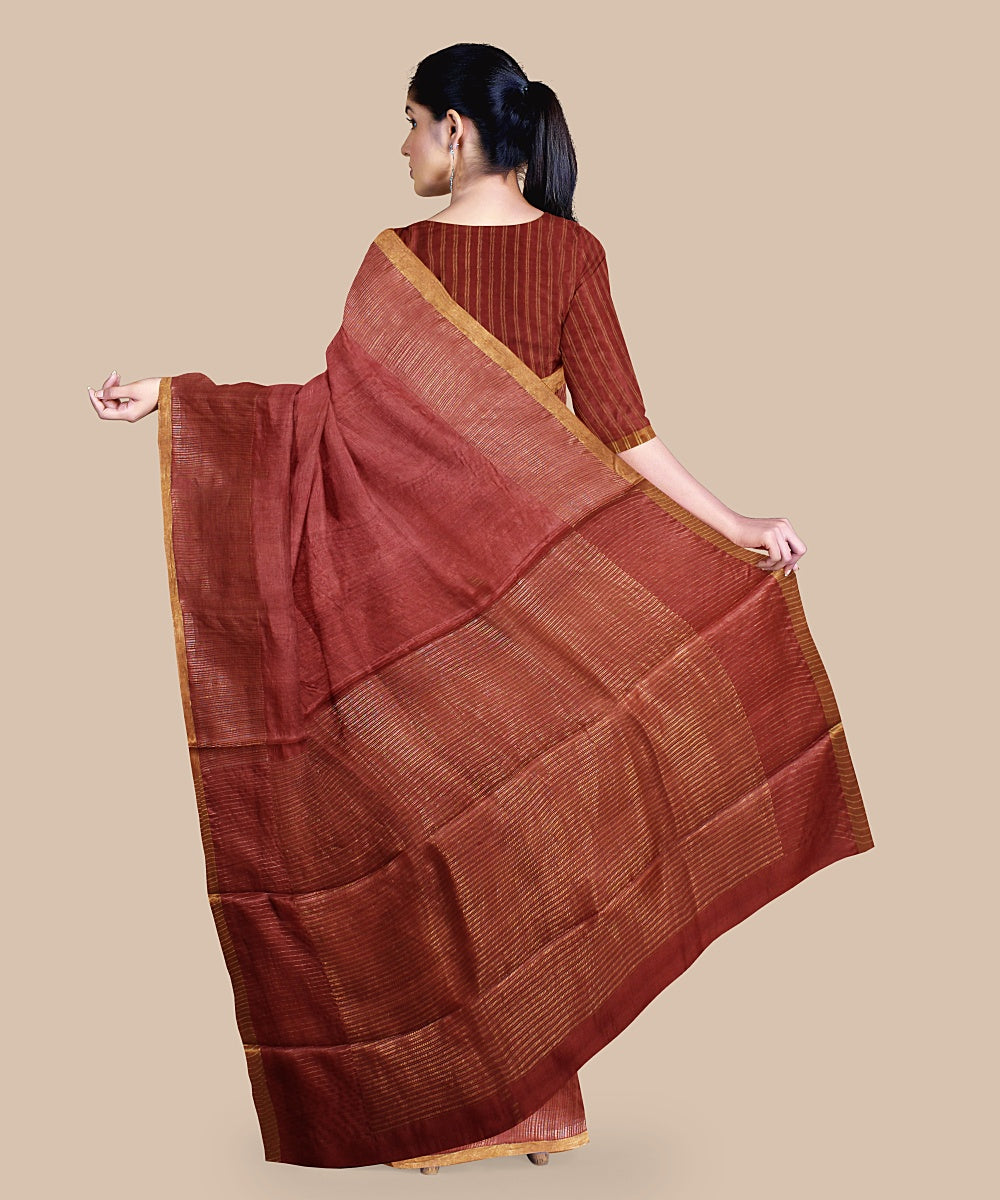 Maroon gold zari tussar silk handwoven chattisgarh saree