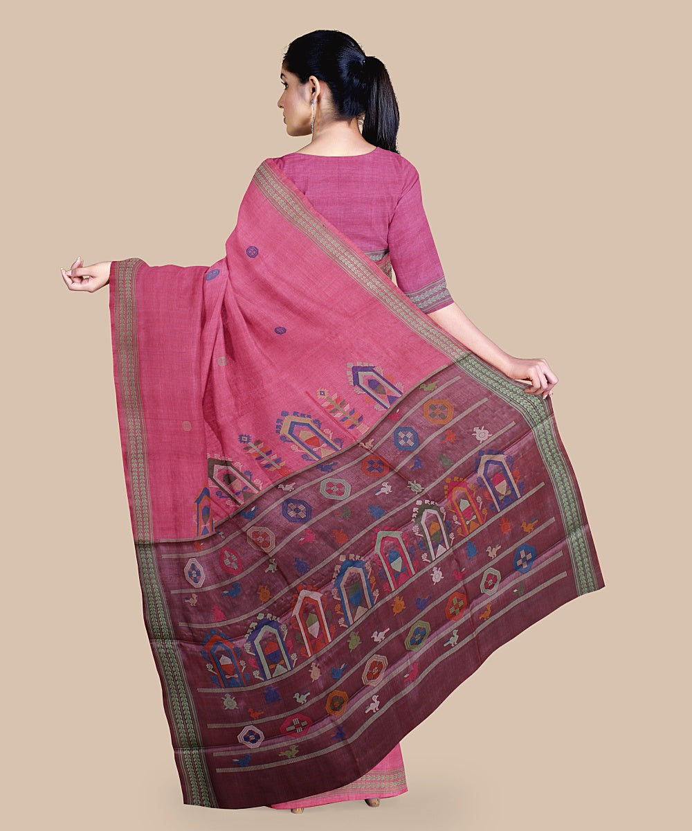 Pink beige dolabedi tussar silk handwoven chattisgarh saree