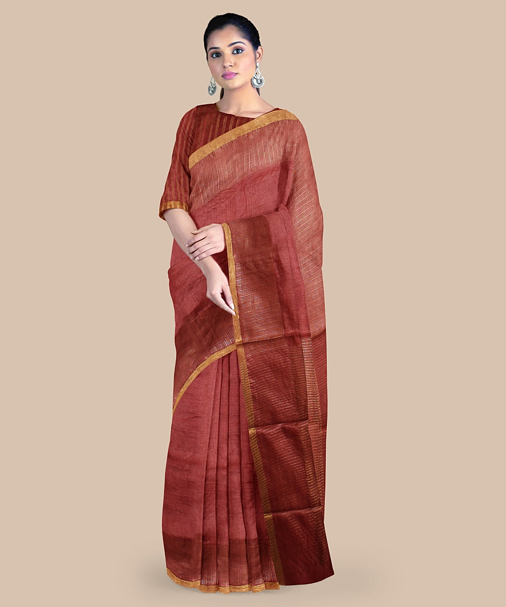 Maroon gold zari tussar silk handwoven chattisgarh saree