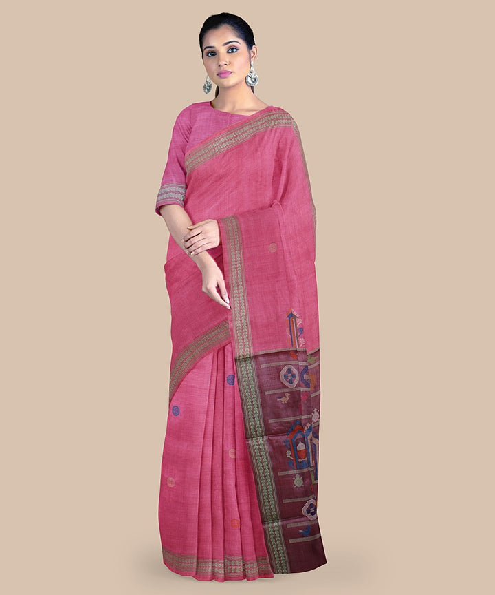 Pink beige dolabedi tussar silk handwoven chattisgarh saree
