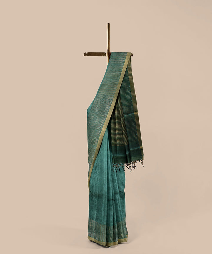 Dark green gold zari tussar silk handwoven chattisgarh saree