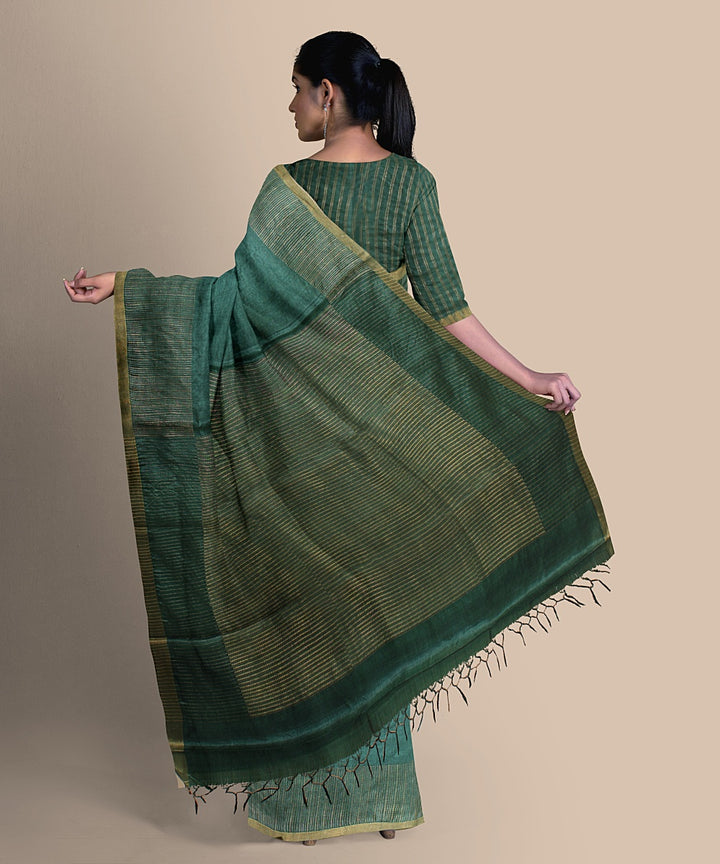 Dark green gold zari tussar silk handwoven chattisgarh saree