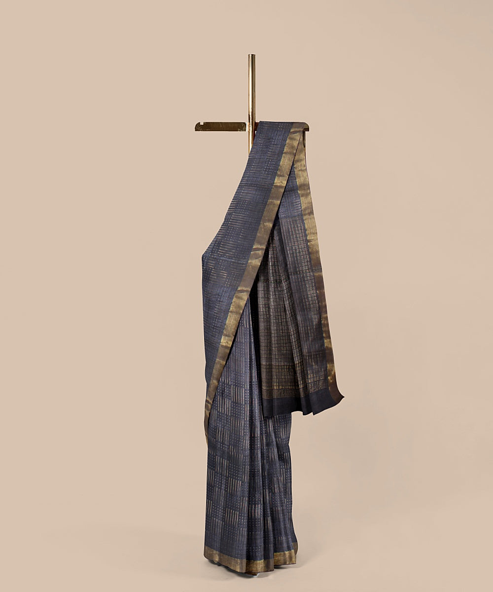 Grey gold zari chattisgarh tussar silk handwoven saree
