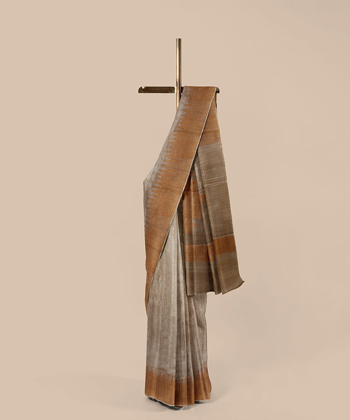 Cream orange tussar silk handwoven chattisgarh saree