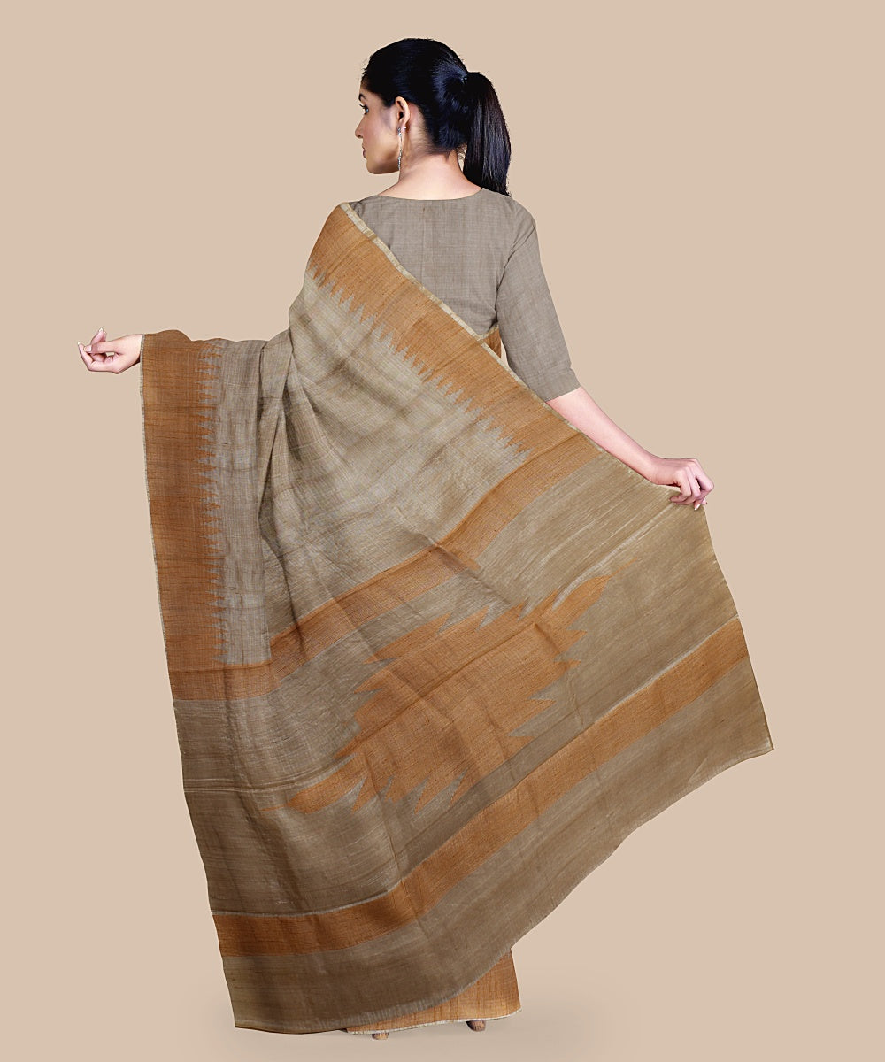 Cream orange tussar silk handwoven chattisgarh saree