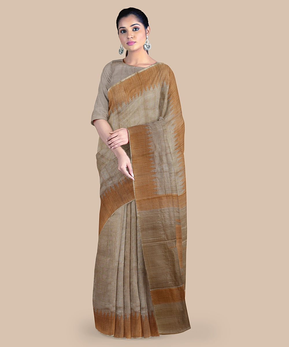 Cream orange tussar silk handwoven chattisgarh saree