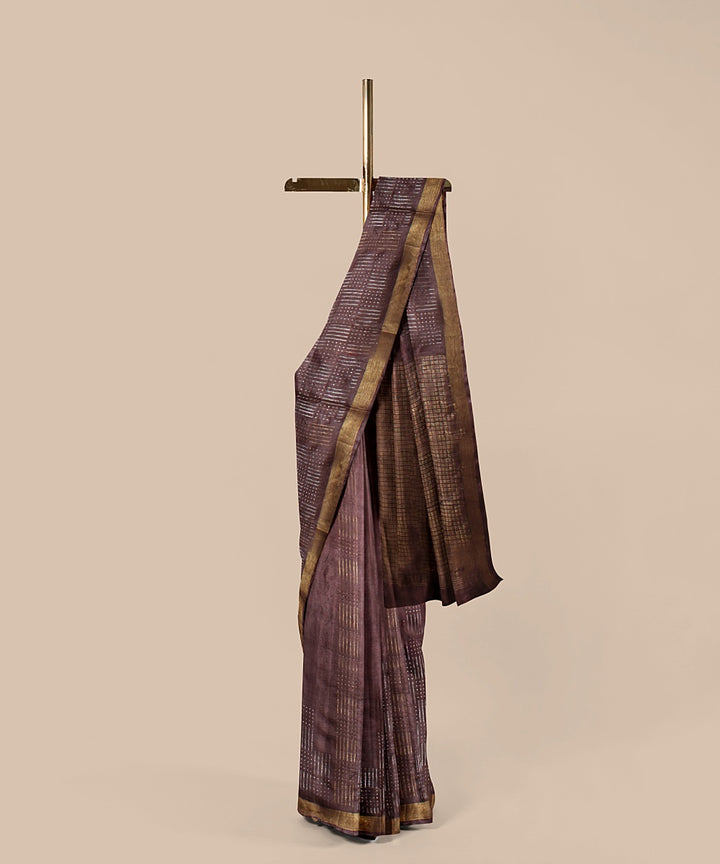 Chocolate brown gold zari tussar silk handwoven chattisgarh saree