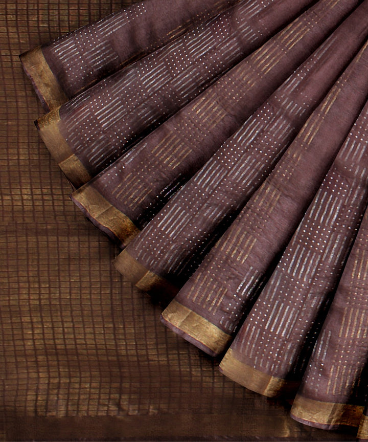 Chocolate brown gold zari tussar silk handwoven chattisgarh saree