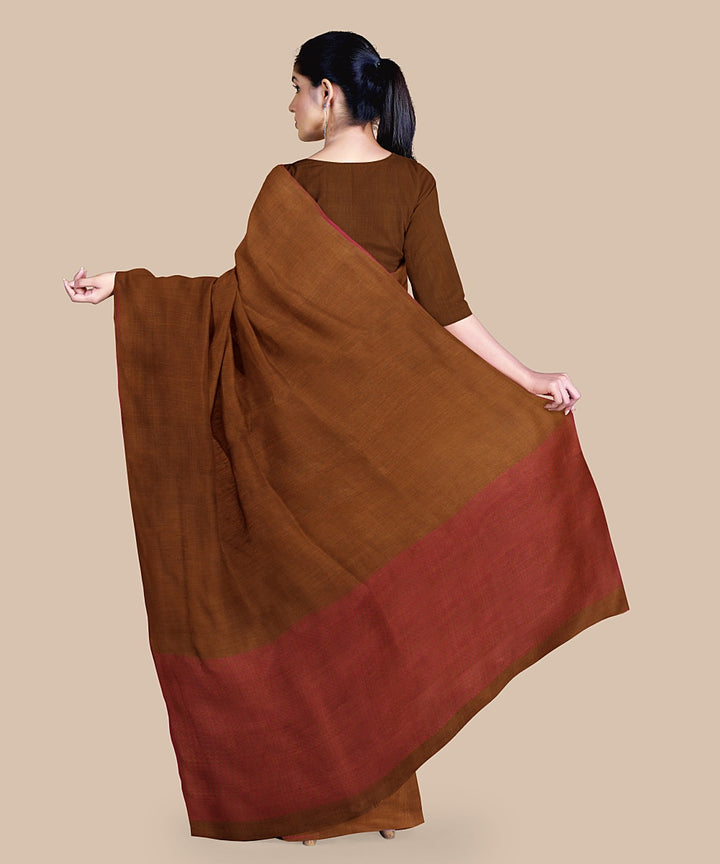 Brown pink tussar silk handwoven chattisgarh saree