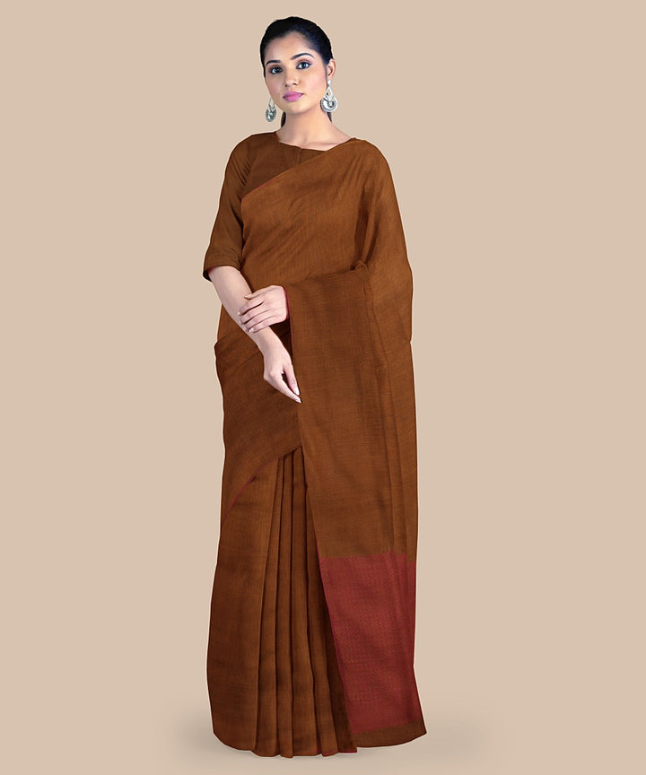 Brown pink tussar silk handwoven chattisgarh saree