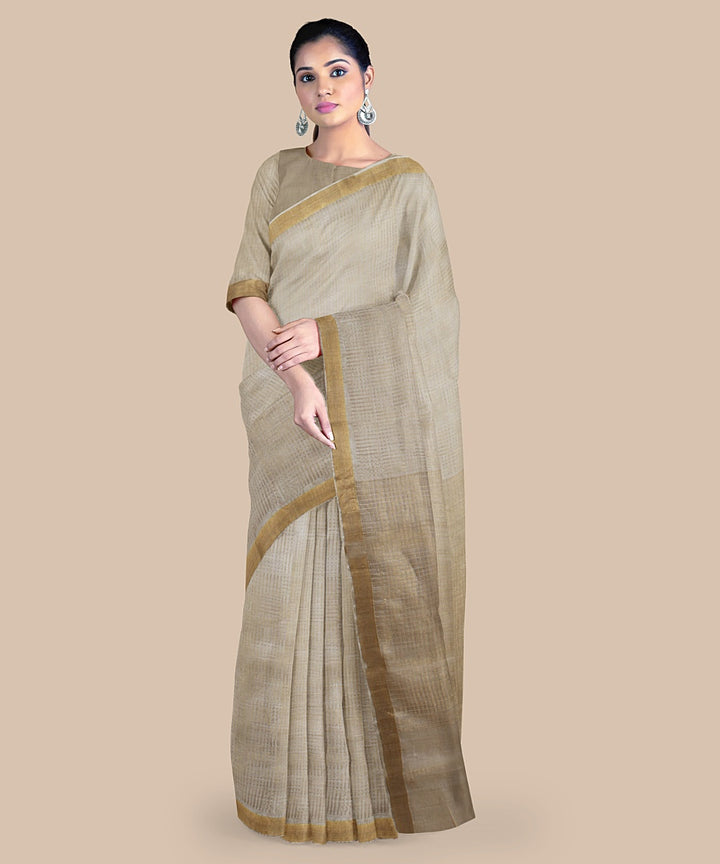 Off white gold zari tussar silk handwoven chattisgarh saree
