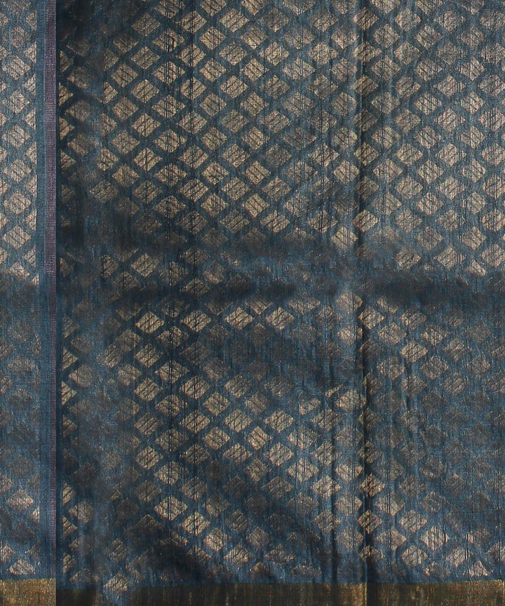 Turquoise gold zari tussar silk handwoven chattisgarh saree